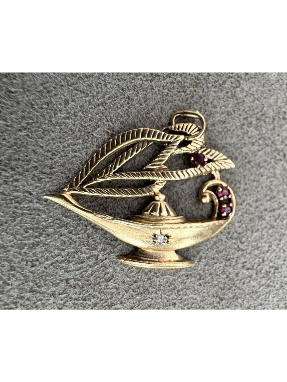 1965 ALADDIN'S LAMP Rubies Diamond 14K GOLD CHARM Pendant MAGIC Make a Wish Sgnd